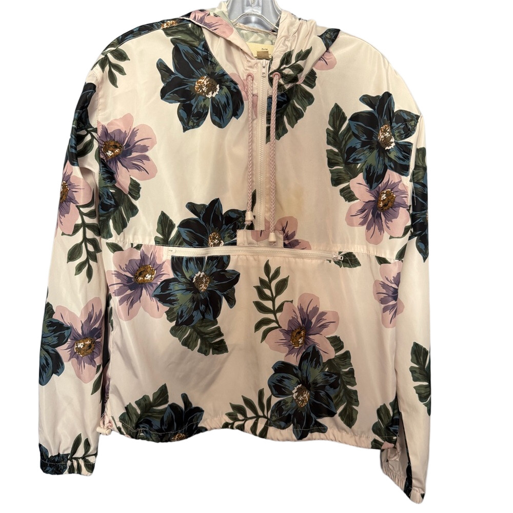 Thread & Supply Light Pink Floral Pullover Windbreaker Small Hooded Jacket